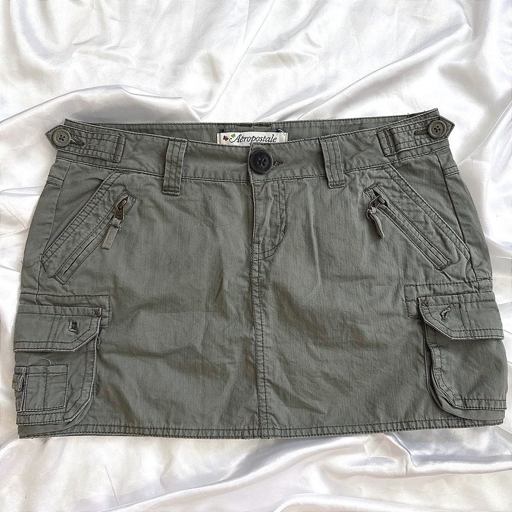 Aeropostale Olive Green Cargo Mini Skirt Y2K Utility Low Rise Skirt Womens